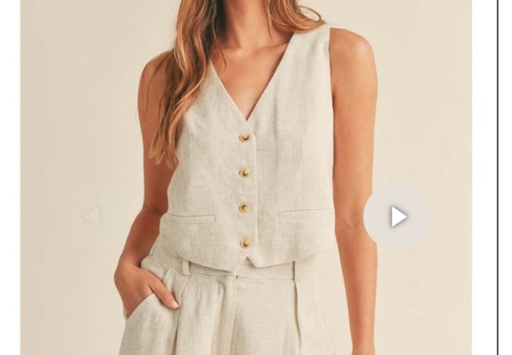 MABLE Samson Linen Blend Button Down Vest Oatmeal Classic Size M